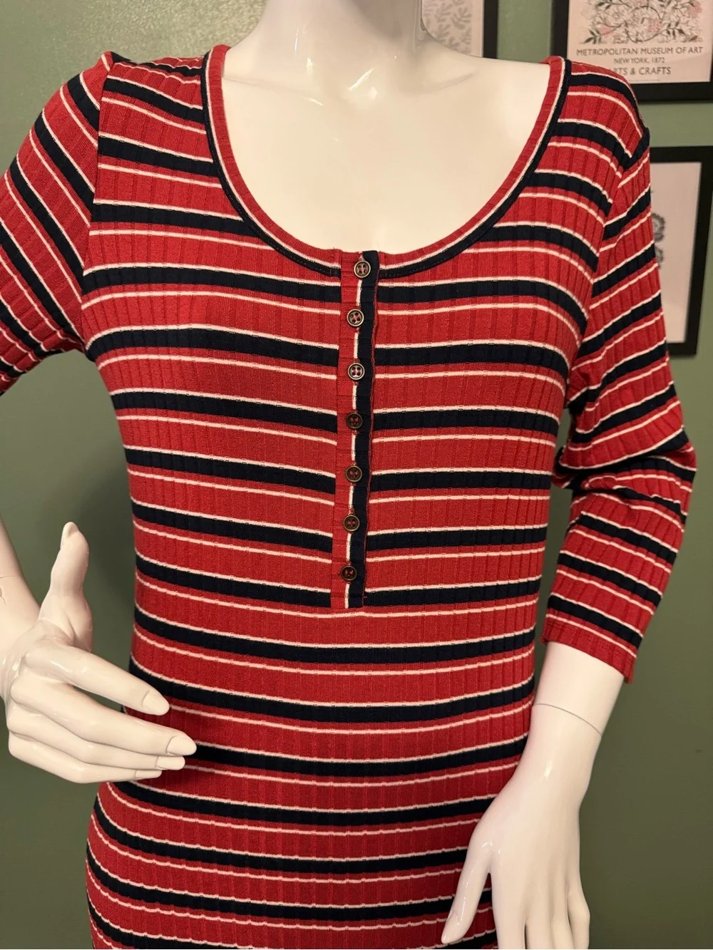 Abercrombie & Fitch Red Striped Ribbed Maxi Dress NWT Size LP
